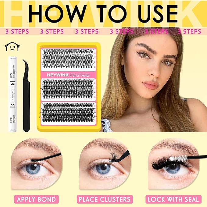 Lash Clusters Kit Eyelash Extension 30D 40D 50D Individual Lashes 12-18mm Mixed Eyelash Clusters Natural Lash Extensions with Lash Bond and Seal DIY Eyelashes Cluster(30D+40D+50D 12-18MM Kit)