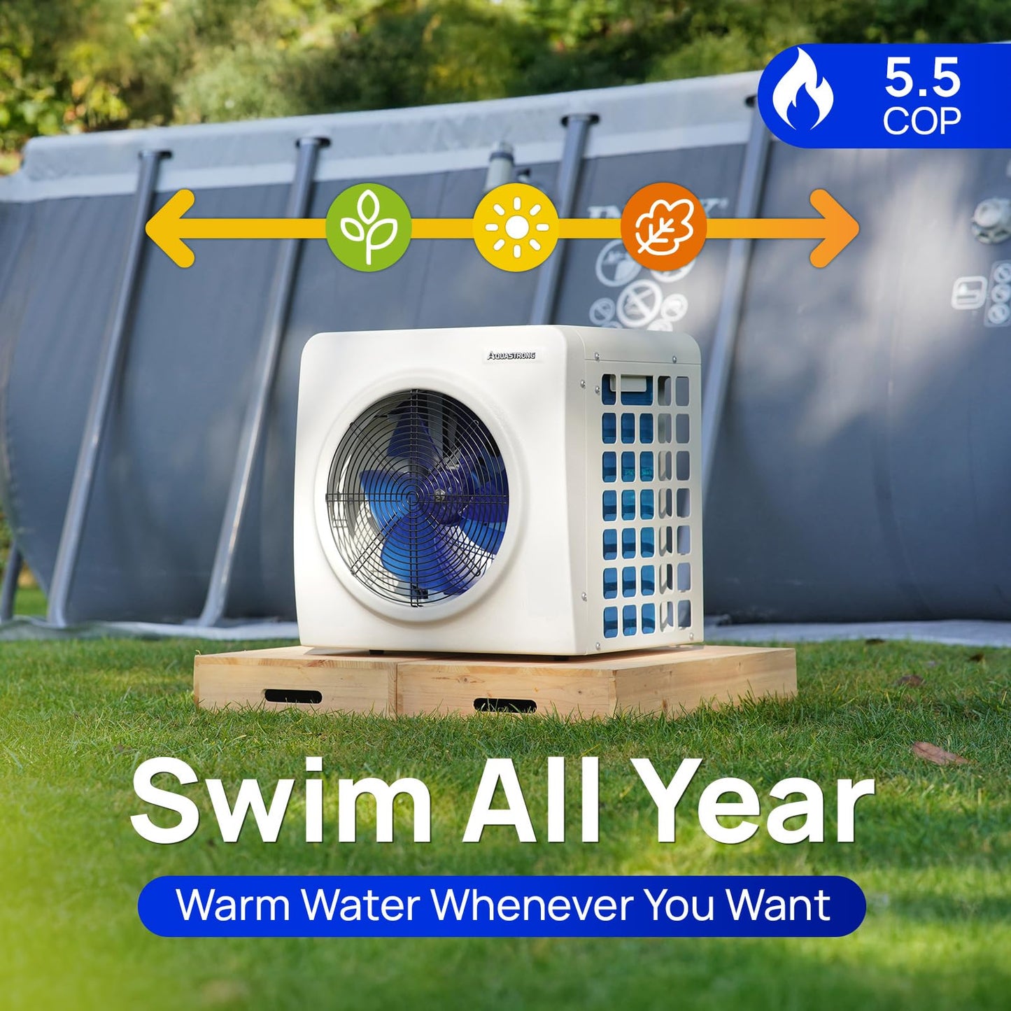 AQUASTRONG Swimming Pool Heat Pump,Electric Pool Heater for Above Ground and Inground Pool,Heating and Cooling Pool Heater Pools Up to, 6500 Gallons
