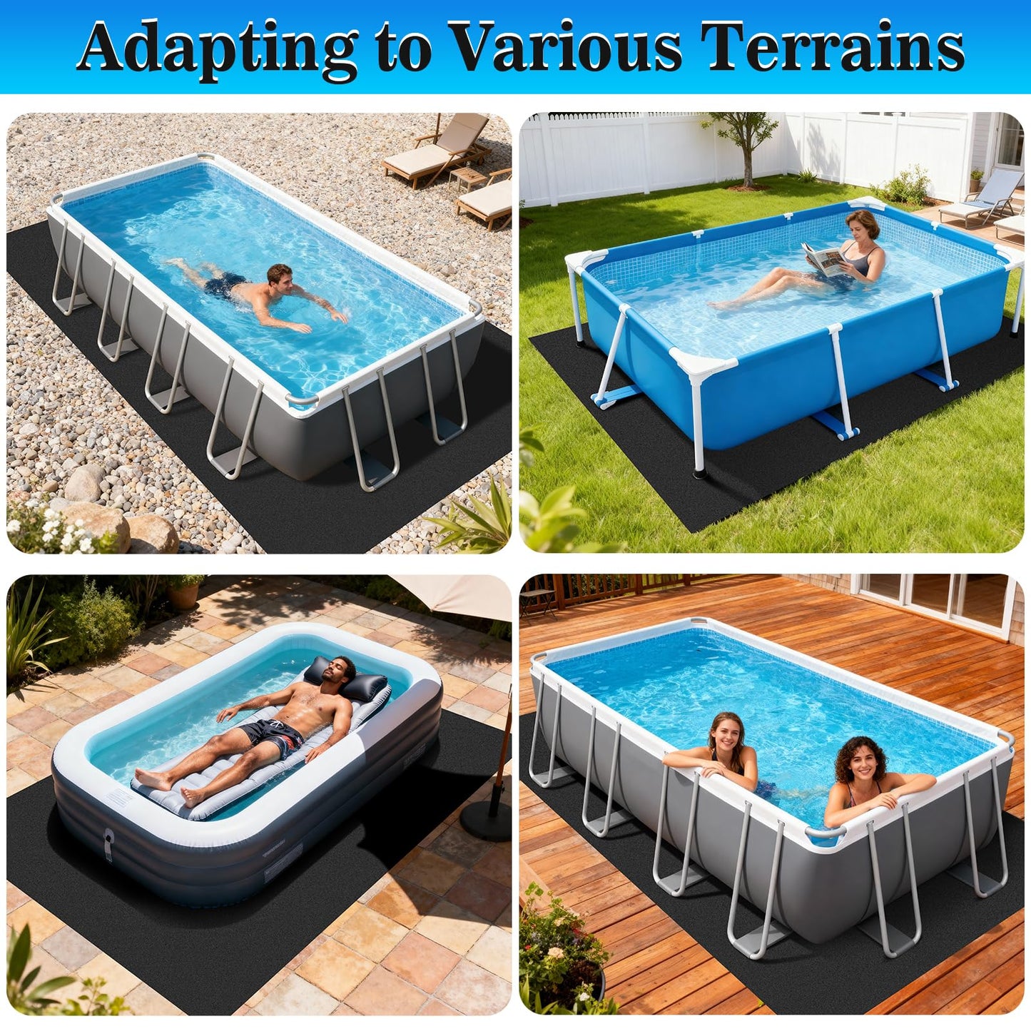 ComfyKit 11x7.5ft Rectangular Pool Liner Pad for Above Ground Swimming Pools,Thickened Under Pool Mat Padding,Pools Bottom Liner Protector to Prevent Punctures & Extend Liner Life