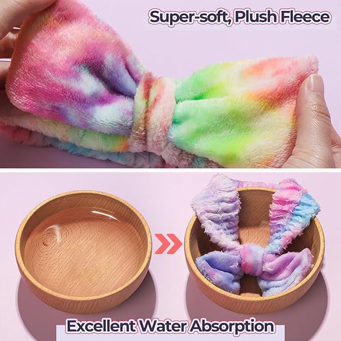LEOBRO Makeup Headband, Spa Headbands, Skincare Headbands for Women, Headband for Washing Face, with Hair Band, Hair Scrunchies, Gifts for Teens, Girls, Women (Rainbow/Hot Pink/Violet)