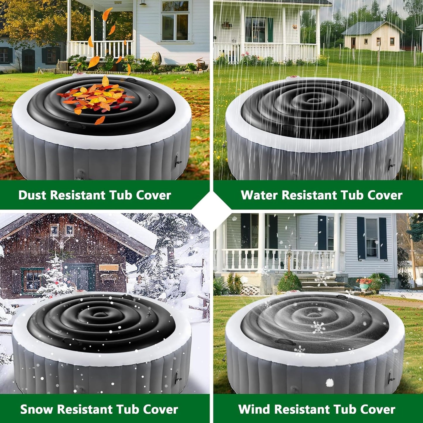 Tlswshsy 4.5 Ft Inflatable Hot Tub Cover- Energy Saving lid for Round Hot Tub- Foldable Protective Rain Overflow Cover for Outdoor Inflatable Hot Tubs (Black)