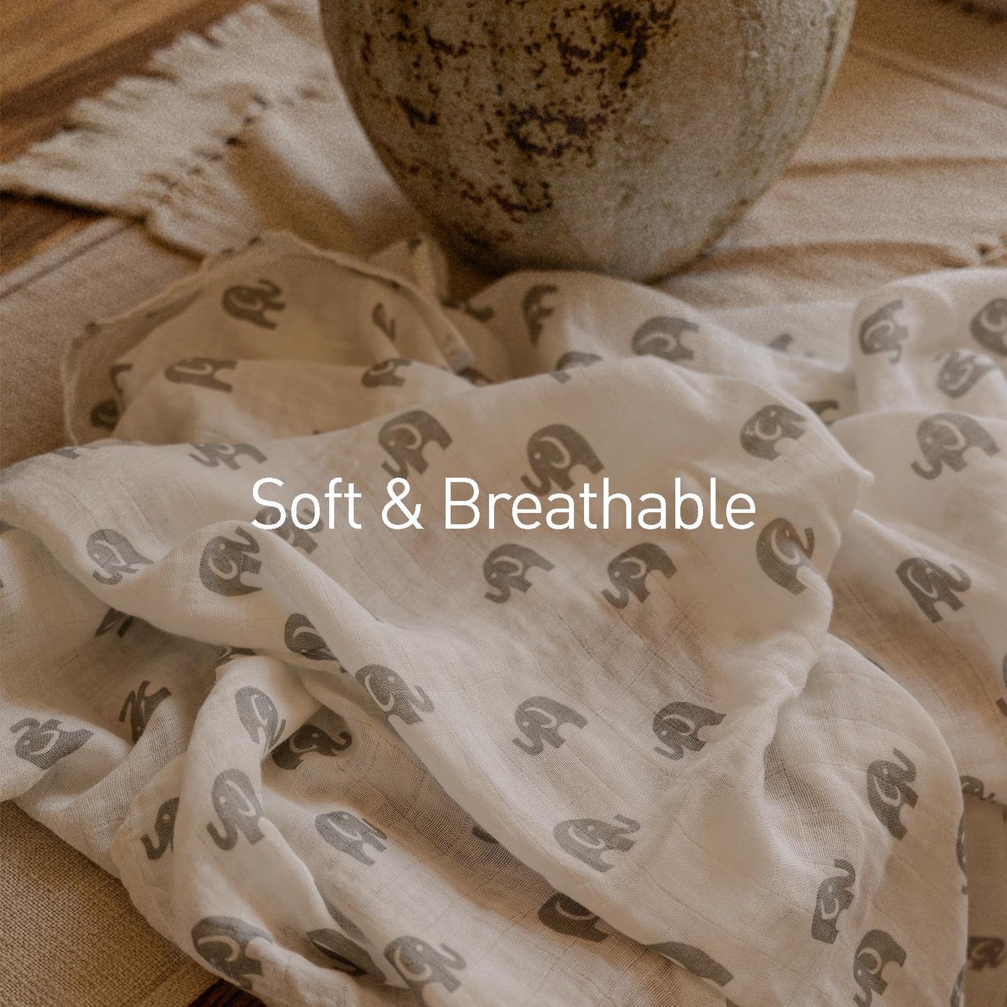 GLLQUEN BABY Muslin Swaddle Blankets 4-Pack Breathable Receiving Blankets (35" x 40") Soft Baby Blankets for Girls and Boys Newborn Essentials Muslin Burp Cloths Swaddle Wrap Baby Gift (Elephant)