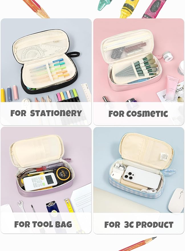 SUNEE Cute Pencil Case, Large Pencil Pouch, Soft Corduroy Aesthetic Big Pencil Bag with Zipper, Kawaii Stationery Storage and Organizer, School Supplies for Teen and Adult, Boys&Girls, Coal Black