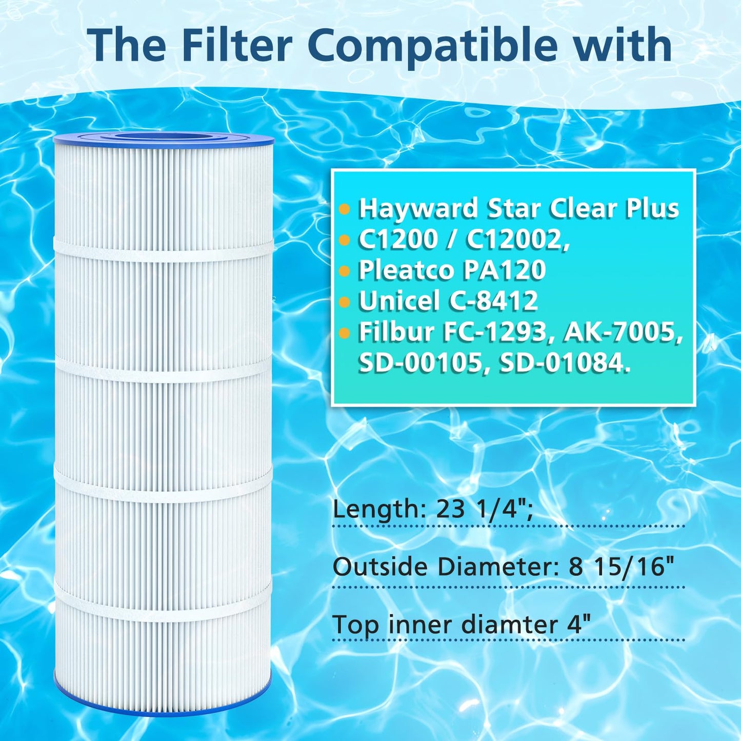 Beckacher 2 Pack PA120 Replacement Pool Filter Compatible with Hayward C1200, CX1200RE, Unicel C-8412, Filbur FC-1293, Clearwater II 125, Waterway Pro Clean PCCF-125, 817-0125N, 120 Sq. Ft Cartridge