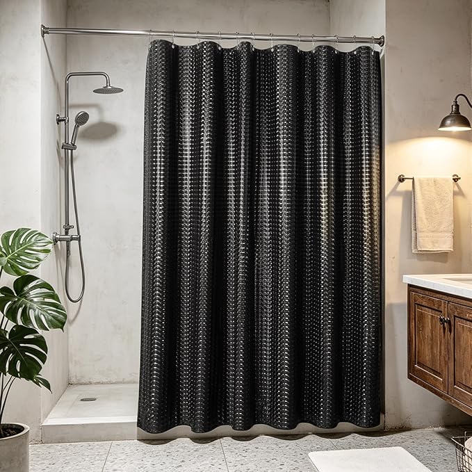 Barossa Design Black Shower Curtain Liner 72" x 72" for Bathroom - Waterproof Standard Size PEVA Shower Liner with 3 Magnets, Lightweight, Metal Grommets - Dimensional Black, 72x72