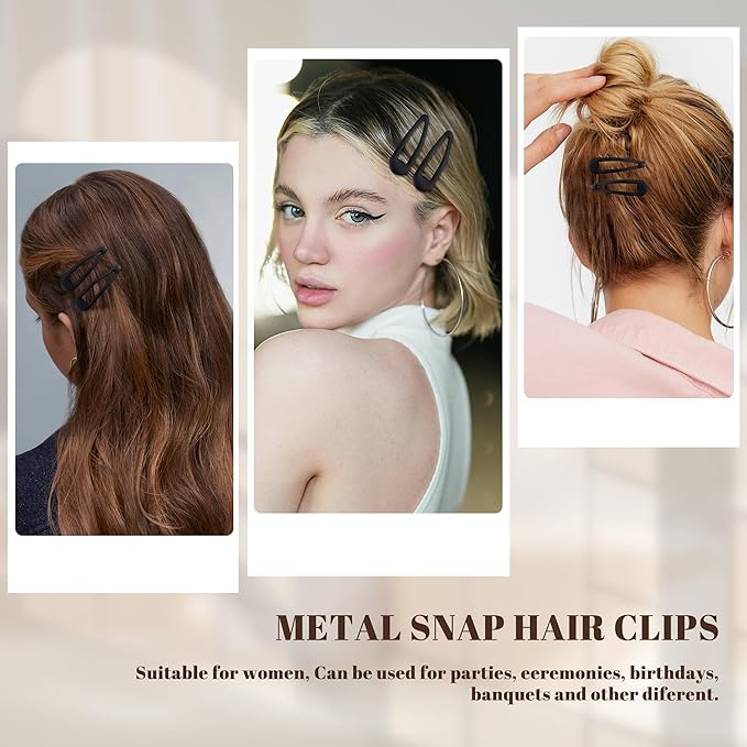 Small Hair Barrettes For Women No Slip Metal Snap Clips For Thin And Fine Hair,Matte Black,20 PCS,1.97 x 0.5 Inch.