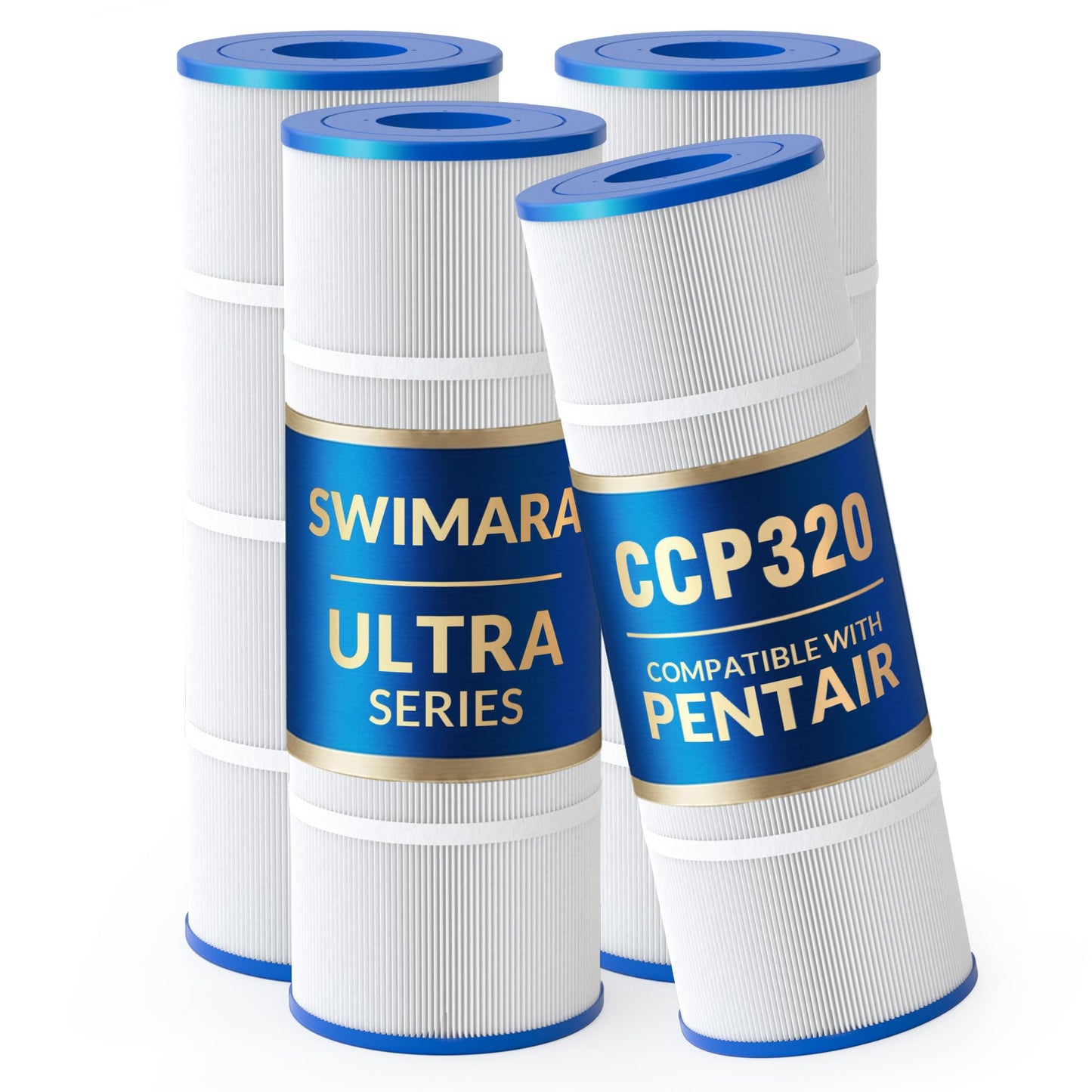 Swimara CCP320 PCC80 178580 R173573 817-0081, 5 oz+ Trilobal Fabric Pool Filter Cartridges, Compatible with Pentair Clean & Clear Plus 320 (#160340) & Waterway 325, 4-Pack, Ultra Series