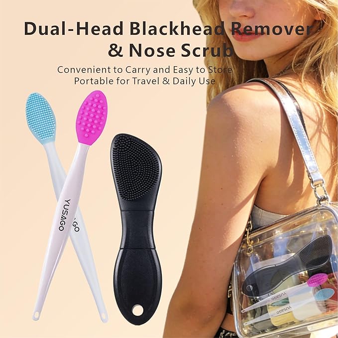 Face Washing Brushes,Nose Blackhead Removal Tools,3Pcs Pore Cleaning Brush, Skin Scrubber Face Spatula,Double-headed Blackhead Extractor Pimple Extractor,Face Scraper for Deep Cleansing (Black)