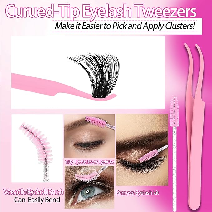 YIDUO 150D+200D Lash Clusters Kit with Glue and Removers, 575Pcs Volume Thick+Spiky Lashes Extension, 12-21mm Thick Extension Eyelashes DIY Individual False Eyelash Kit DIY at Home Easily