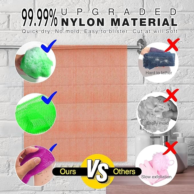 UJFQBH 3 Pieces African Bath Sponge African Net Long Net Bath Sponge Exfoliating Shower Body Scrubber Back Scrubber Skin Smoother,Great for Daily Use (PurpleÃ¯Â¼Â PinkÃ¯Â¼ÂGreen)