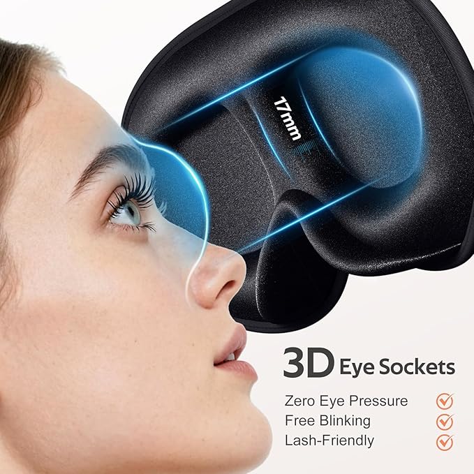 Sleep Mask for Men Women - 100% Blackout Eye Masks for Sleep - 3D Soft Sleeping Mask for Side Sleepers - Zero Pressure Lash Extensions Eye Cover Shade for Airplane Travel Essentials, Black