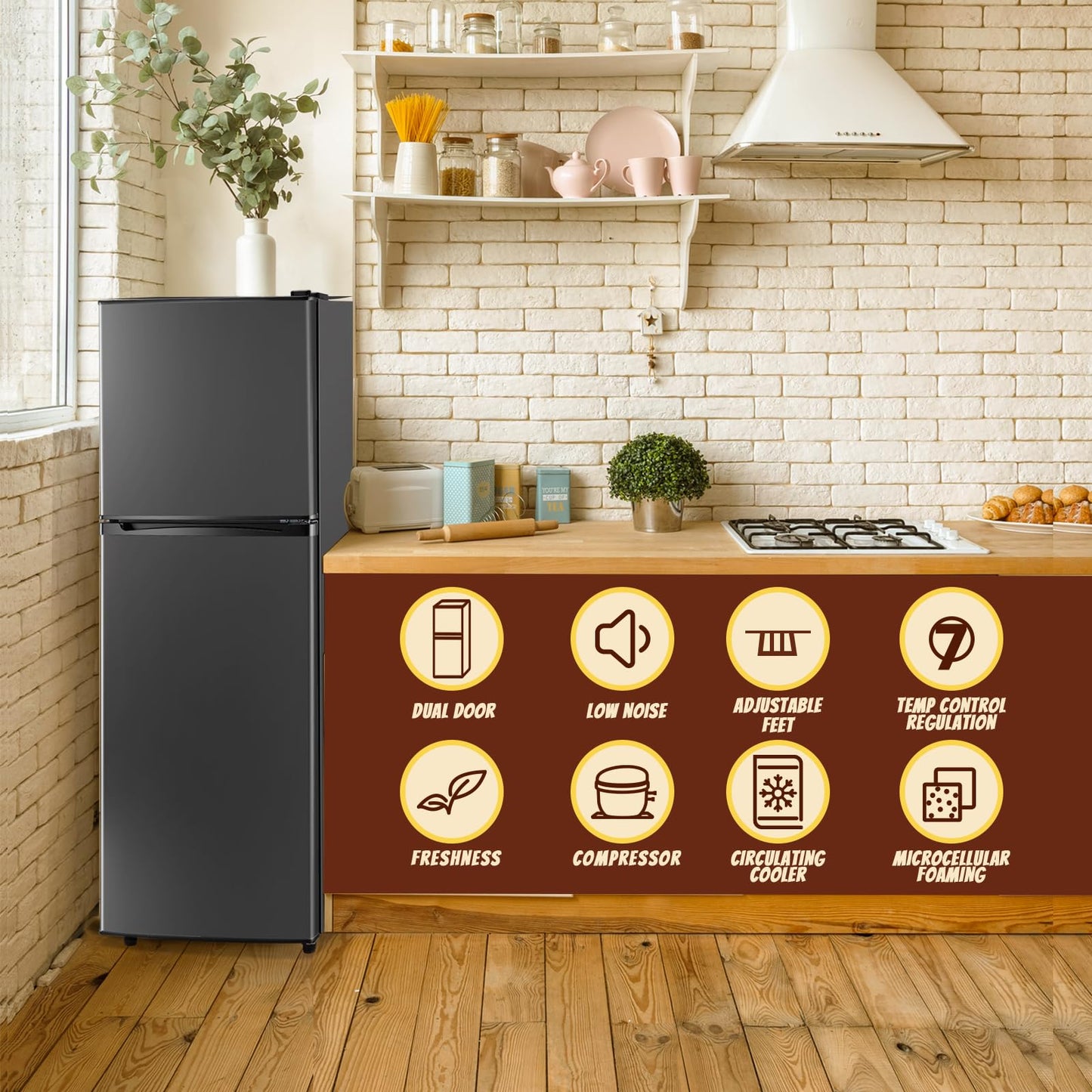 TACOOL 5.0 Cu.Ft Small Refrigerator with Freezer Double Door Mini Fridge Top Freezer Adjustable Temperature for Dorm Office Apartment Silver