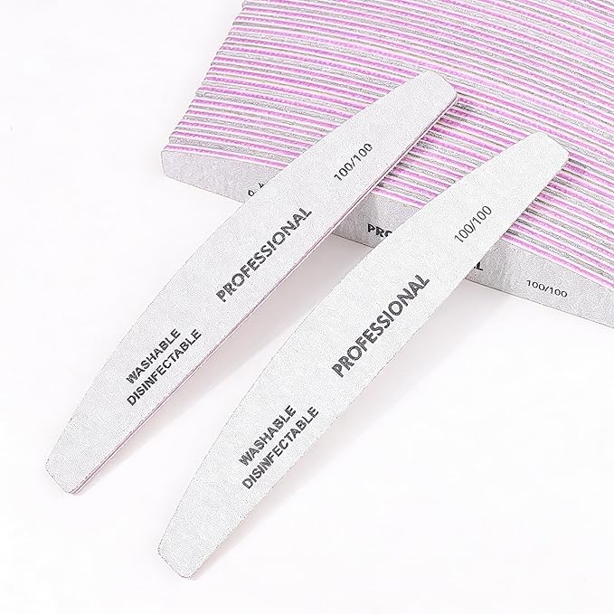 25PCS Professional Half Moon Emery Board Nail Files, 100/100 Grit Dual-Sided Buffer, Reusable Nail Filing Tools for Natural & Acrylic Nails, Home & Salon Manicure Supplies