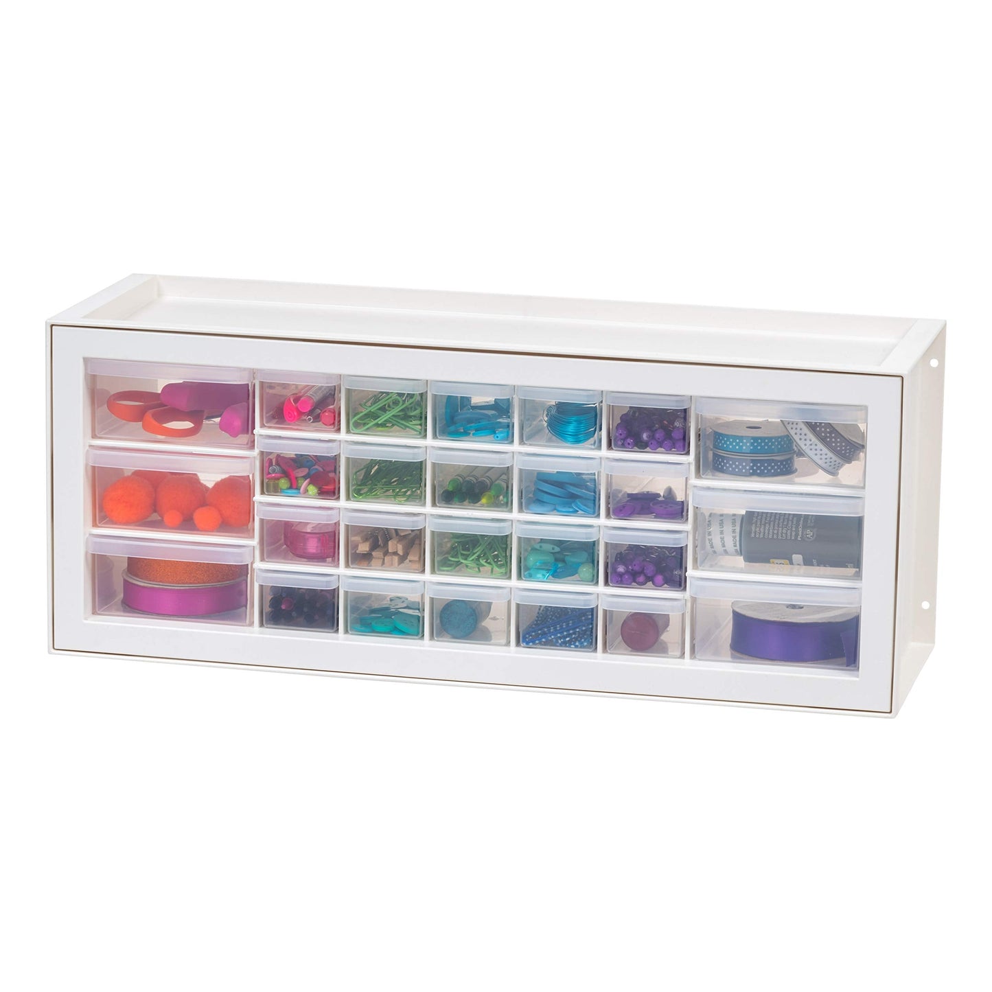 IRIS USA Plastic Storage Drawers, Made in USA, 26-Drawer Organizer Cabinet, Stackable Teacher Toolbox for Crafts, Beads, Stickers, Hardware, Nuts & Bolts, Scrapbook Supplies, Building Bricks – White