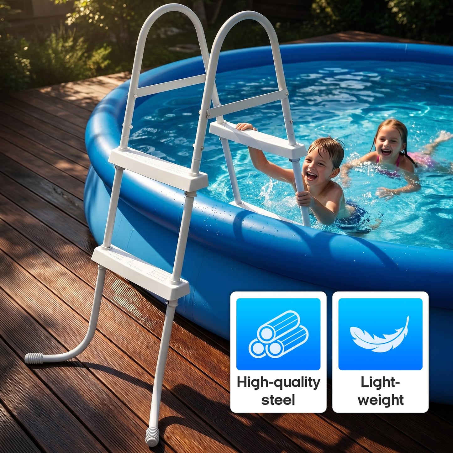 Above Ground Pool Ladder, 34 '' Pool Ladder, Swimming Pool Frame Ladder, 2-Steps,Suitable for Pools up to 34 inches deep Above Ground, Anti Slip Feet & Wide Steps