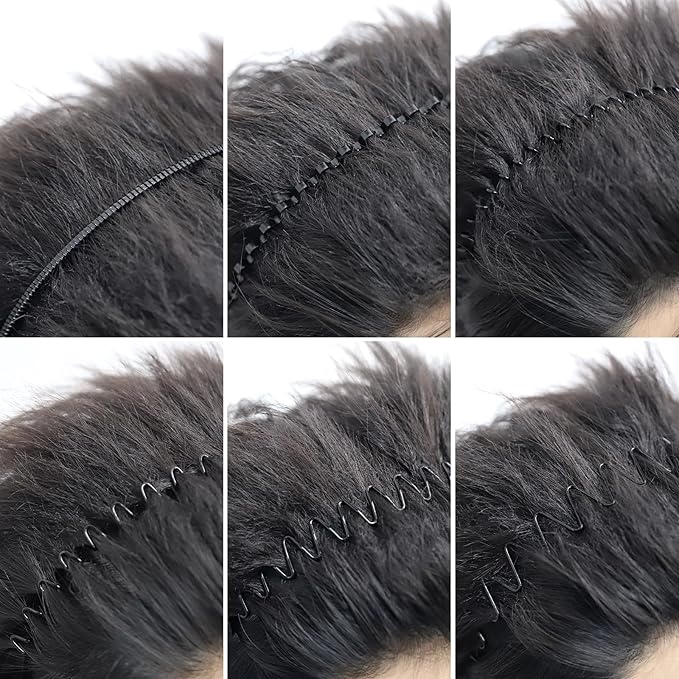 WantGor Metal Headbands, 6 Packs Fashion Unisex Black Hairband Spring Wave Non Slip Sports Headwear Hair Hoop Hair Accessories (8 Pack)