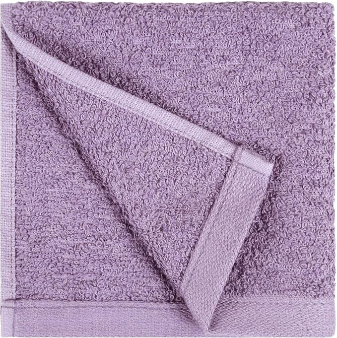 Amazon Basics Highly Absorbent, Fast Drying 100% Cotton Washcloths for Bathroom, Machine Washable, 12 x 12 inches, Lavender, 24-Pack