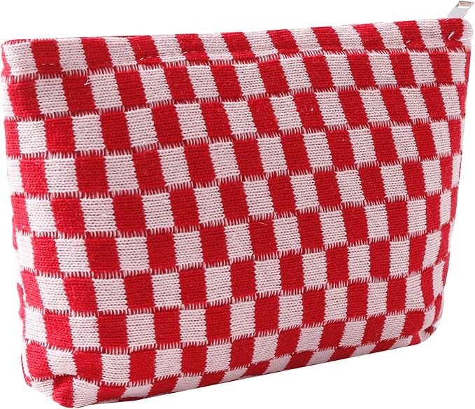 Cosmetic Bags for Women - Corduroy Cosmetic Bag Aesthetic Women Handbags Purses Smile Dots Makeup Organizer Storage Makeup Bag Girls Case Bags (Q-Checkered Rose pink)