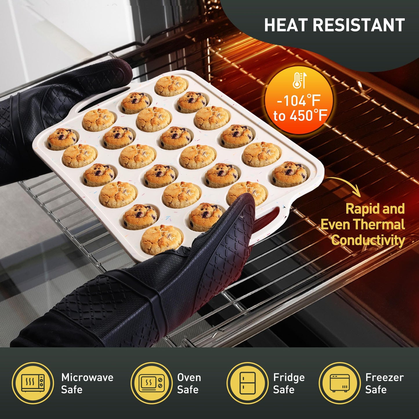 24 Cups Silicone Muffin Pan with Metal Reinforced Frame Mini Size Cupcake Pan Tray Egg Bites Silicone Circle Cookie Molds Muffin Tin Tart Pans Non Stick Toxic Oven Safe Baking Sheet Set