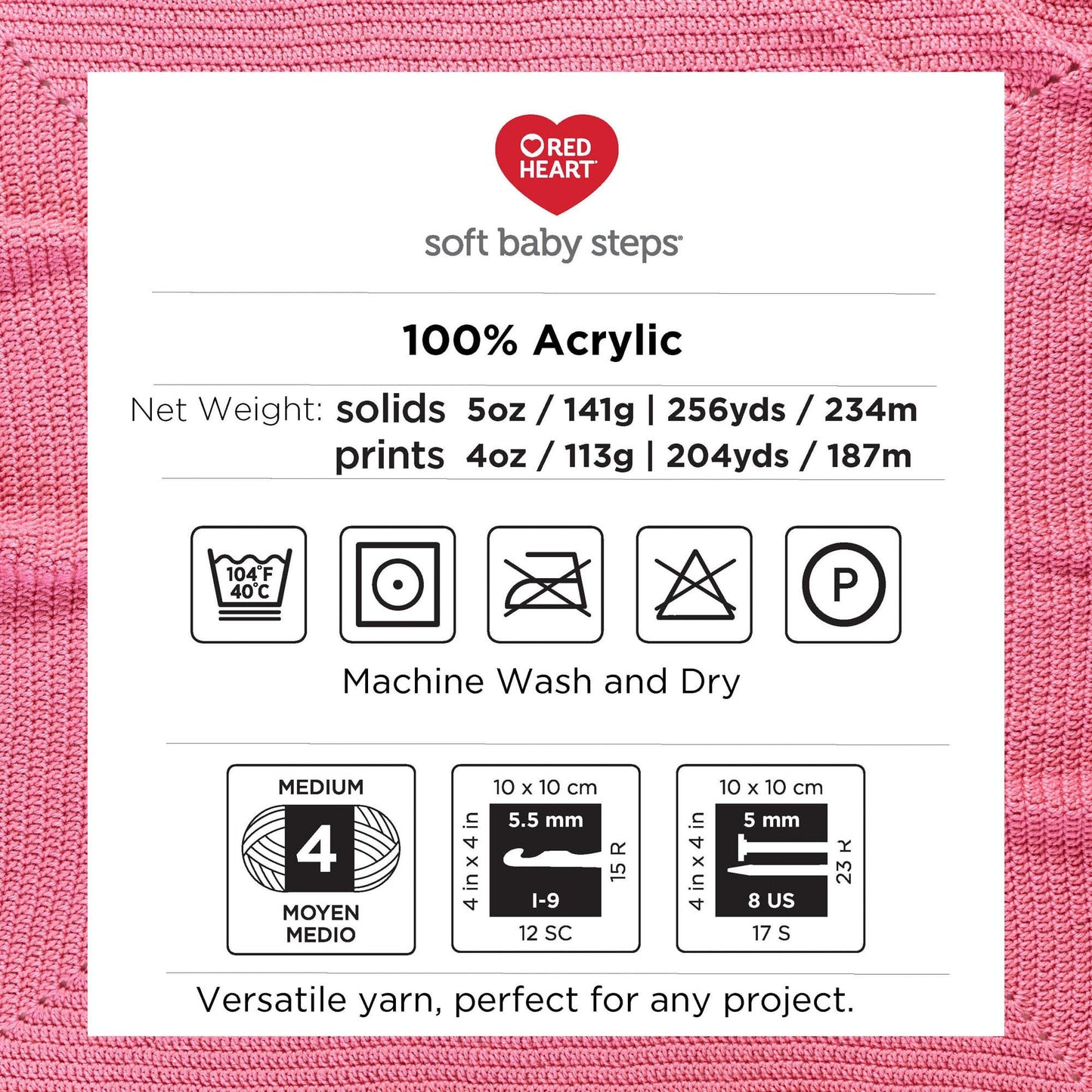 Red Heart Soft Baby Steps Baby Pink Yarn - 3 Pack of 141g/5oz - Acrylic - 4 Medium (Worsted) - 256 Yards - Knitting/Crochet