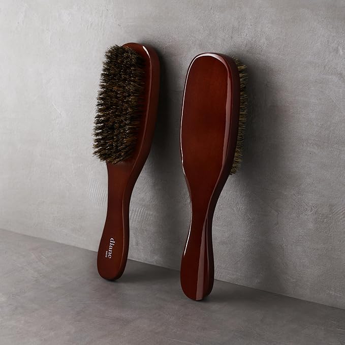 Diane Premium 100% Boar Wave Brush for Men and Barbers , Mens Hair Brush– Medium Bristles for Thick Coarse Hair – Use for Detangling, Smoothing, Wave Styles, Soft on Scalp, Restore Shine and Texture