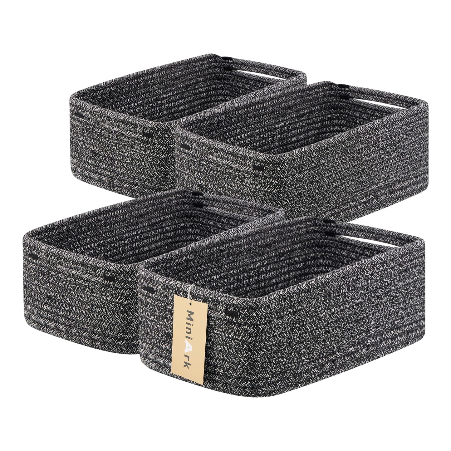 MiniArk Small Storage Baskets for Organizing | Closet Organizer Bins | Shelf Toy Basket | Woven Rope Baskets | Cube Decorative Box | Shallow Basket | 13x8.5x5.1” | 4 Packs Dark Gray