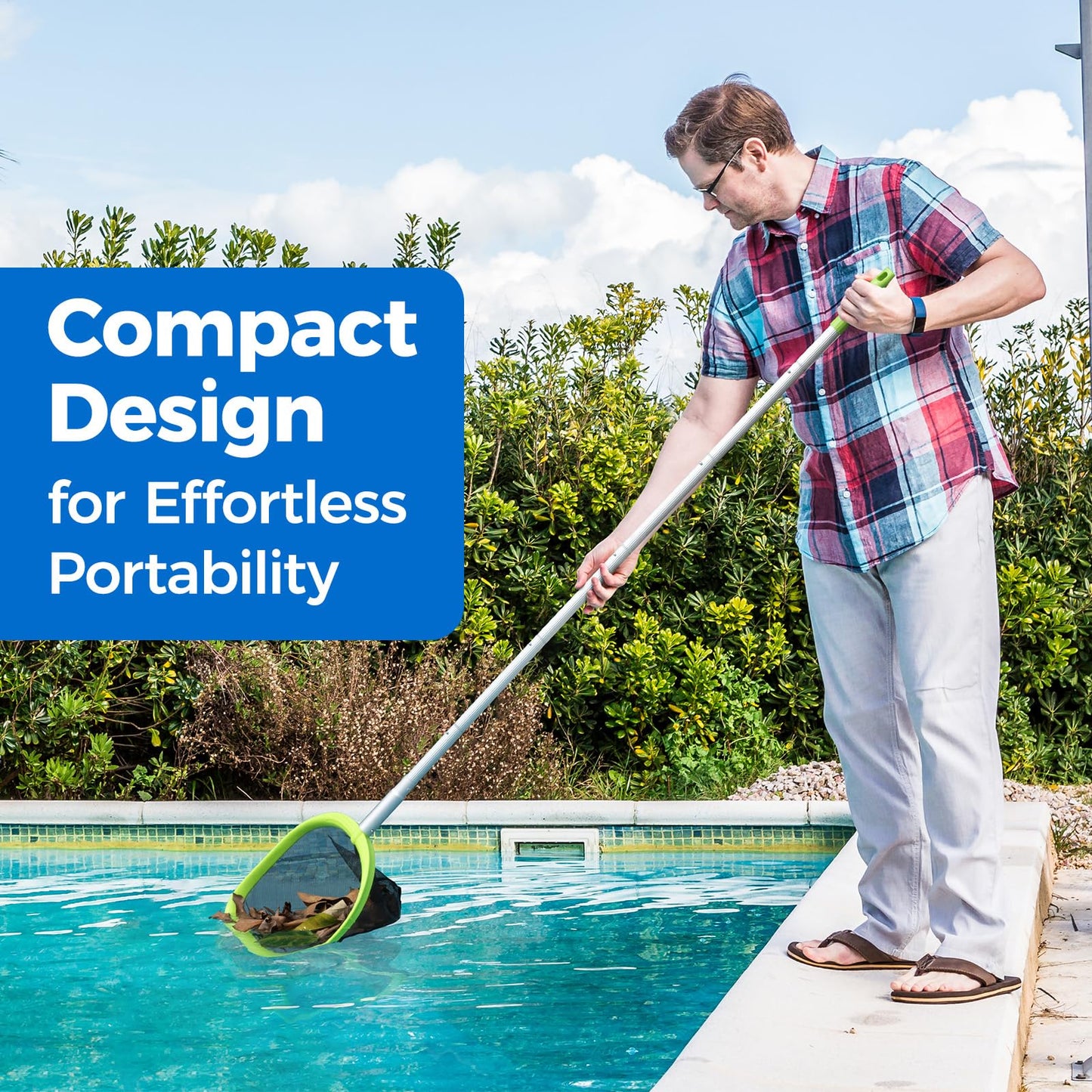 Mowend 【Upgrade】 Pool Net Total Length 6 Feet, Swimming Pool Skimmer Net with 6 Section Telescopic Aluminum Pole for Fast Cleaning Ponds, Hot Tub, and Spas, Pool Cleaner Supplies and Accessories