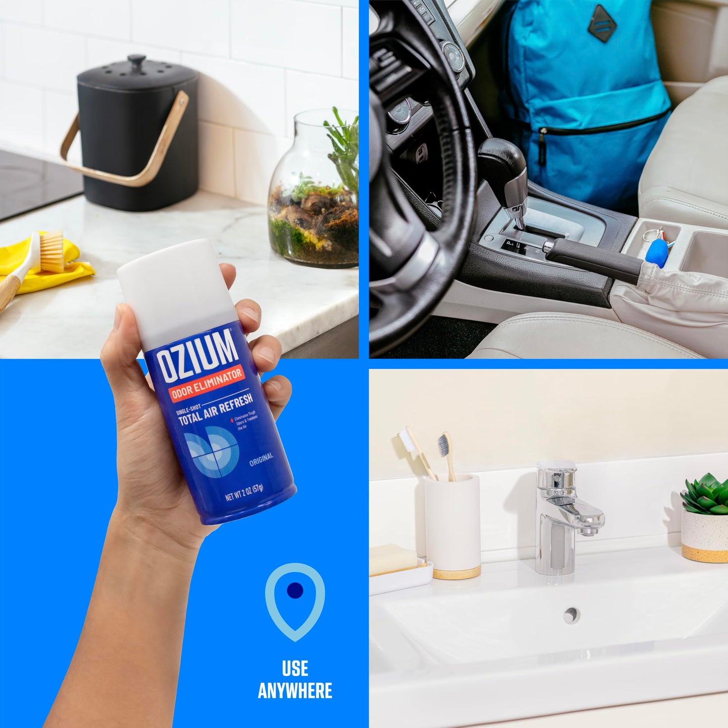 Ozium Air Sanitizer, 2 oz Car Fogger: Single-Shot Smoke Odor Eliminator & Car Air Freshener (New Car Smell, 4 Packs)