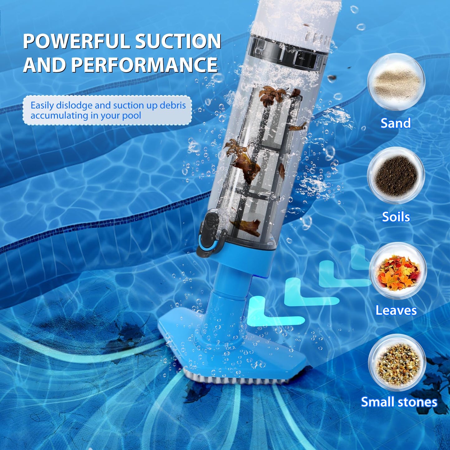 4 in 1 Cordless Rechargeable Small Pool Vacuum spa hot tub 90 Mins Running Time, 12 Gallons/Min Powerful Suction 2026 new (White Cyan)