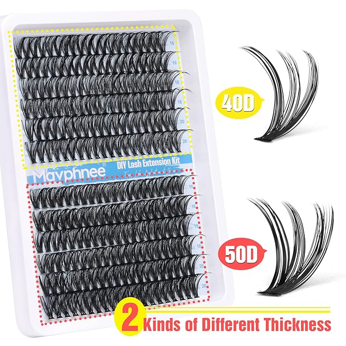 Lash Clusters 240 Pcs Individuals Eyelash Extensions 16-20MM Dramatic Long Fluffy D-Curly Lash Extensions Pack by Mavphnee (40D+50D)