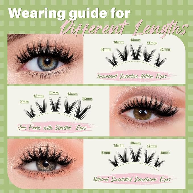 KEYYOU Fairy Wink Lash Clusters Kit Lash Extension Kit D Curl 144Pcs Eyelash Extension Wispy Natural Invisible Band with Waterproof DIY at Home(Fairy Wink-D-8-18MIX)
