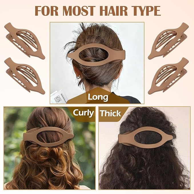 5.5 Inches Extra Large Flat Hair Clips for Women, 4 Pack XL Big Claw Clips for Thick Hair, Oversized Matte Strong Hold Non-slip Flat Claws, Khaki