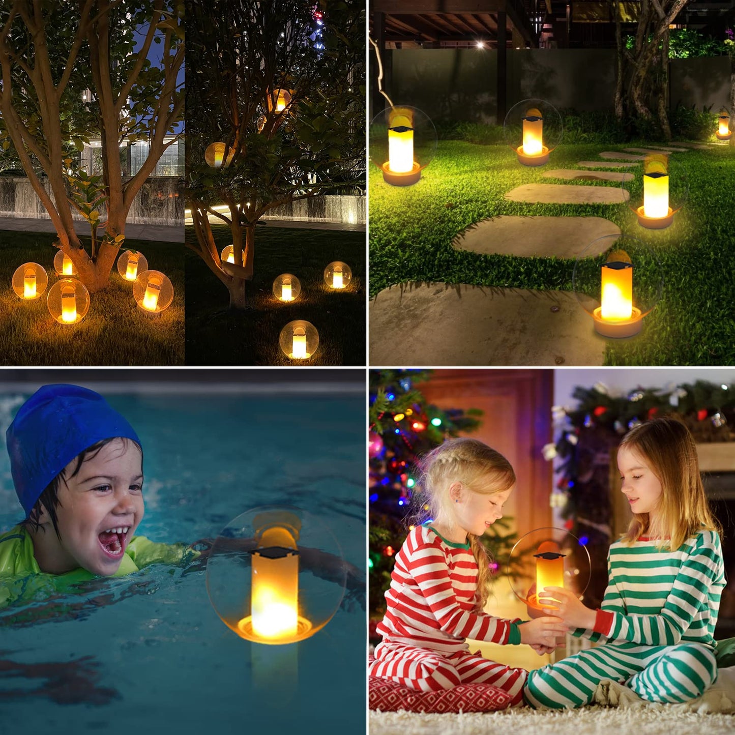 Floating Pool Lights, Solar Flame Lights Flickering IP68 Waterproof Ball Night Light, Outdoor Lantern Landscape Decoration Lamp for Pool, Pond, Event, Party, Garden(2pcs)