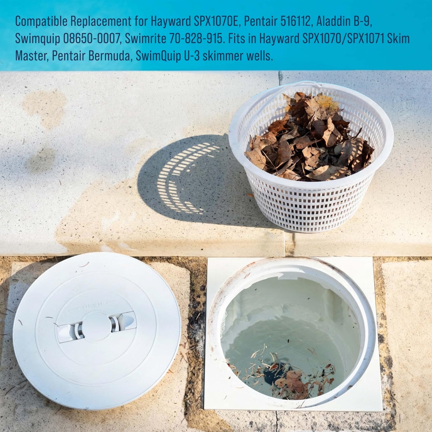 U.S. Pool Supply Weighted Inground Pool Skimmer Basket (Set of 2) - Skimmer Filter Basket, Skims Leaves – Compatible with Hayward SPX1070E, Prevent Pump Clogs - 8" Top, 5.5" Bottom, 5" Deep