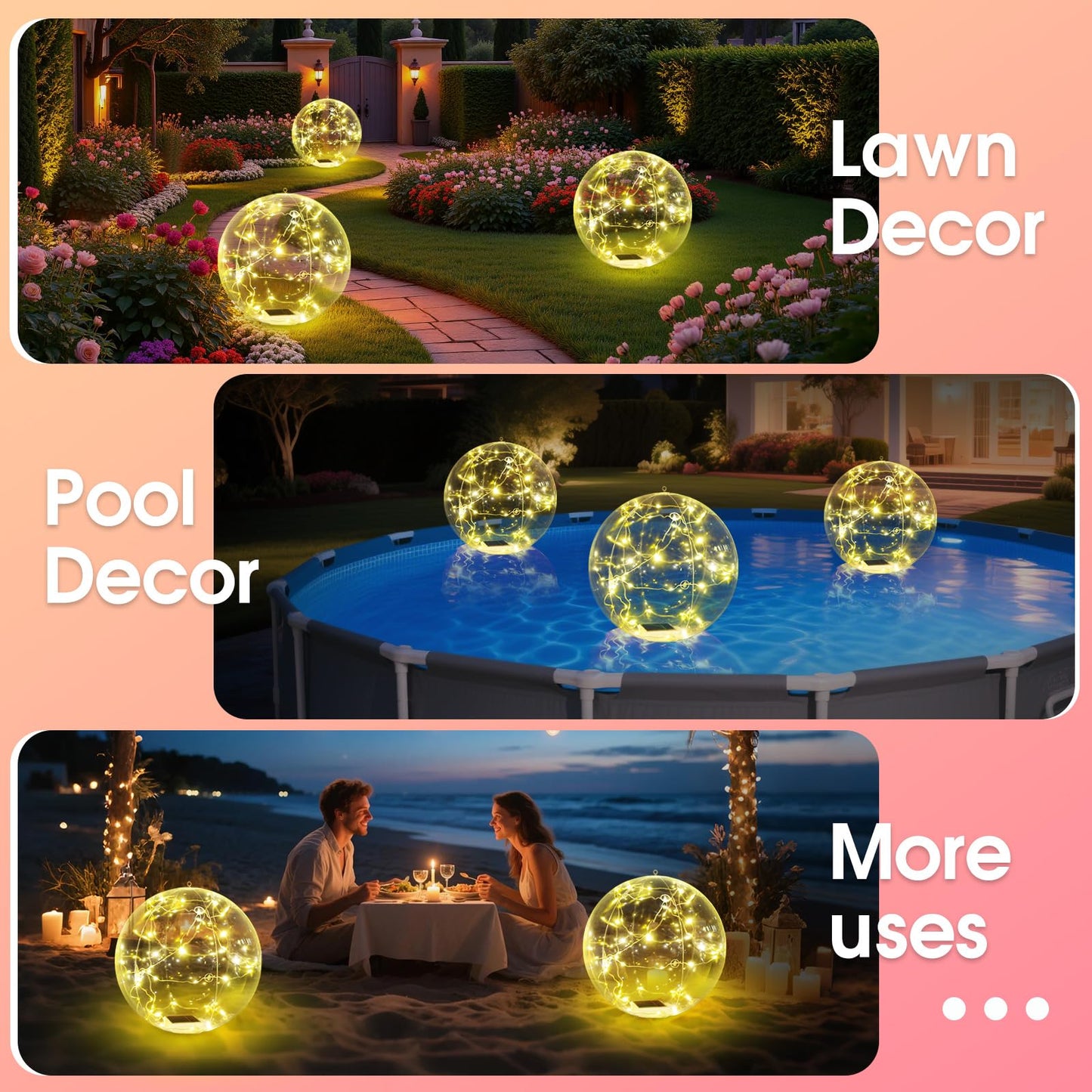 Askyli Solar Floating Pool Lights, 15 inch Waterproof Solar Pool Light that Float, Warm White LED Light up Pool Balls, Auto ON/Off Pool Solar Lights for Pools Party Wedding Pool Decor (4Piece)