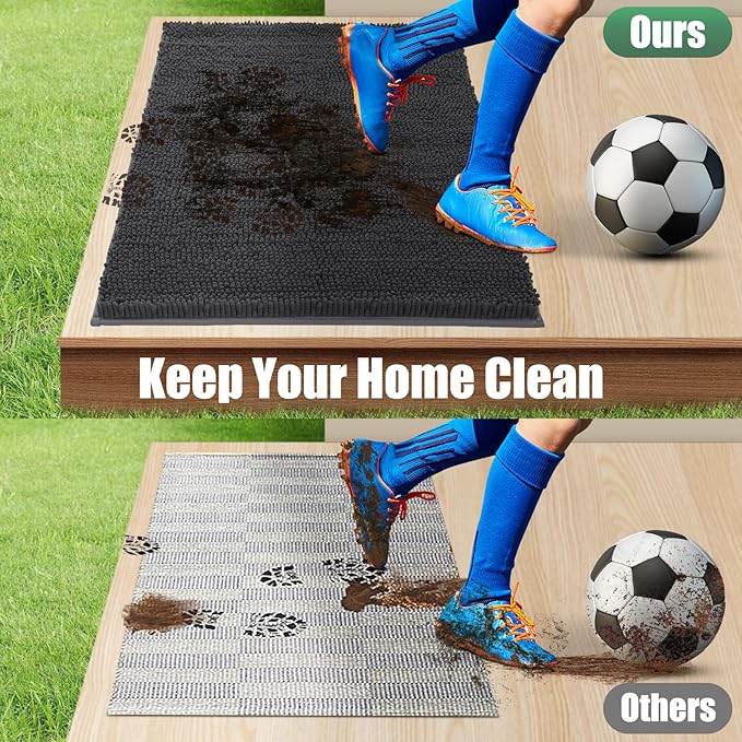 IM HOME Chenille Absorbent Outdoor Doormat 36" x 24", Washable Muddy Door Mats for Dog Non Slip Indoor Doormat Dog Mat for Muddy Paw Front Inside Doormats for Entryway Dark Gray