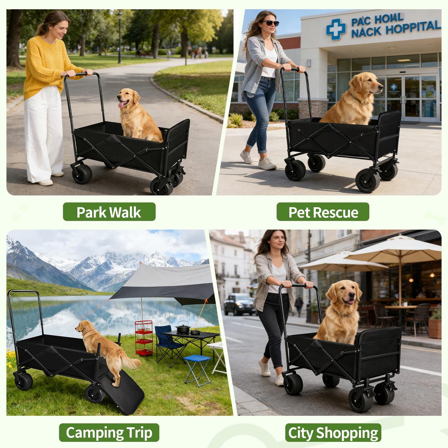 Dog Stroller for Large Dogs,Pet Stroller for Medium Dogs Up to 150lbs,Folding Dog Wagon Cart,Heavy Duty All-Terrain with Adjustable Handle,Storage Organizer,Waterproof Oxford Fiber,Black