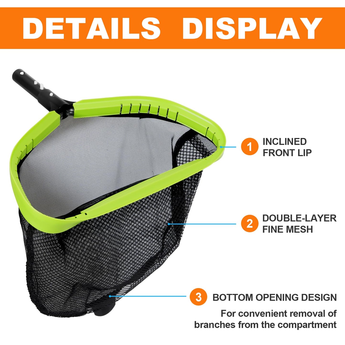Sepetrel Pool Net,Professional Swimming Pool Leaf Skimmer Nets for Cleaning with Double-Layer Deep Big Bag,Heavy Duty Aluminum Frame & Handle Rake(Pole Not Included)