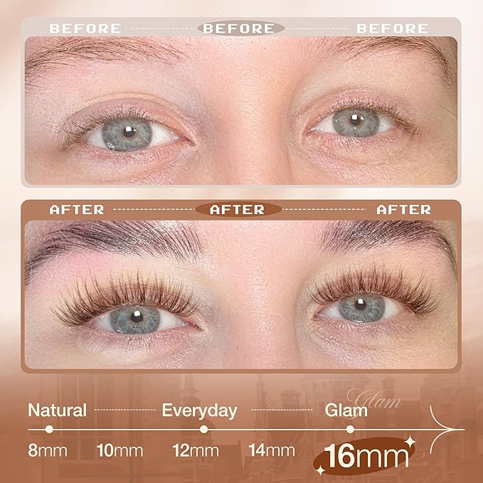 16MM Brown Eyelash Clusters Natural Yet Noticeable Lash Clusters Dark Brown Wispy Individual Lash Extensions, Easy to Apply & Reusable