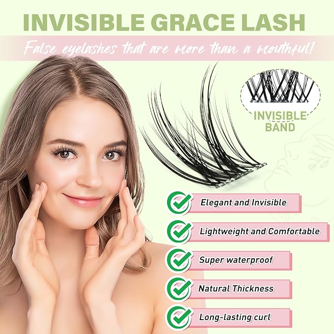 KEYYOU Angel lash Clusters Kit Lash Extension Kit C Curl 144Pcs Eyelash Extension Kit Wispy Natural Invisible Band Lash Kit with Waterproof DIY Lash Extension Kit at Home(Angel-D-8-18MIX)