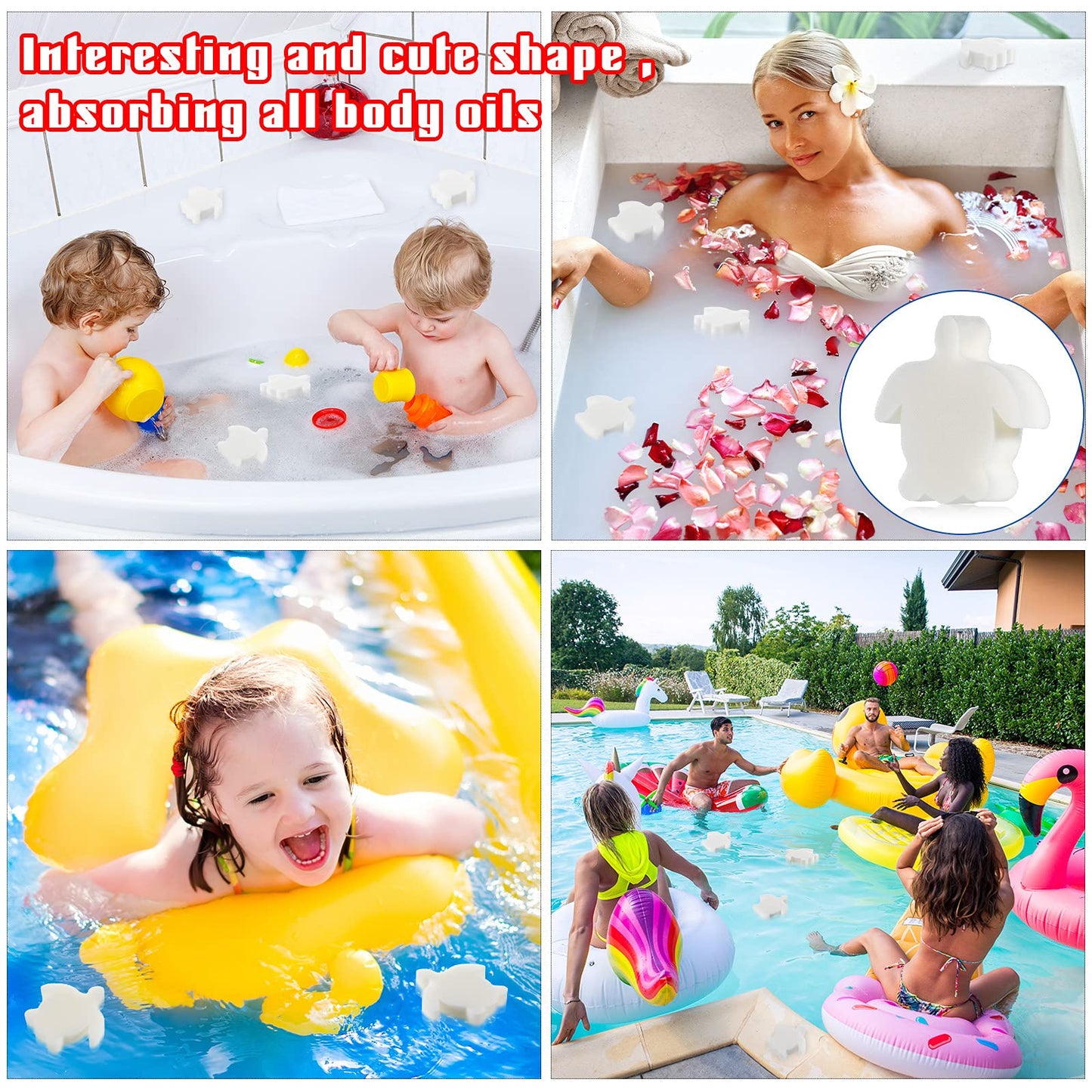 Patelai 40 Pack Hot Tub Sponge Oil Absorbing Scum Cleaning Absorber Sponges Accessories for Spa Bathtub Outdoor Swimming Pool(Sea Turtle Style)
