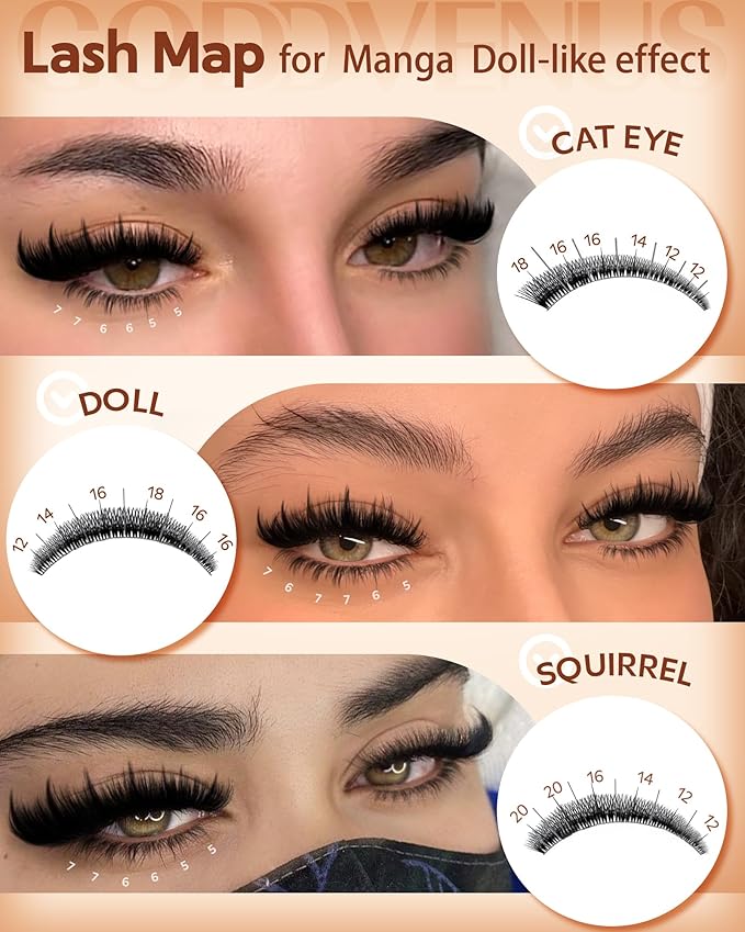 Volume Manga Lash Clusters With Spikes Wispy Cluster Eyelash Extensions Fluffy Anime Eyelashes Clusters with Bottom Lashes Clusters Fairy Individual Lash Extension (D Curve 12-18mm 213 pieces)