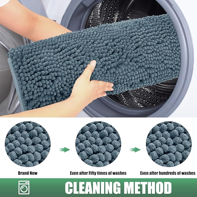 IM HOME Chenille Absorbent Outdoor Doormat 71" x 25", Washable Muddy Door Mats for Dog Non Slip Indoor Doormat Dog Mat for Muddy Paw Front Inside Doormats for Entryway Dusty Blue
