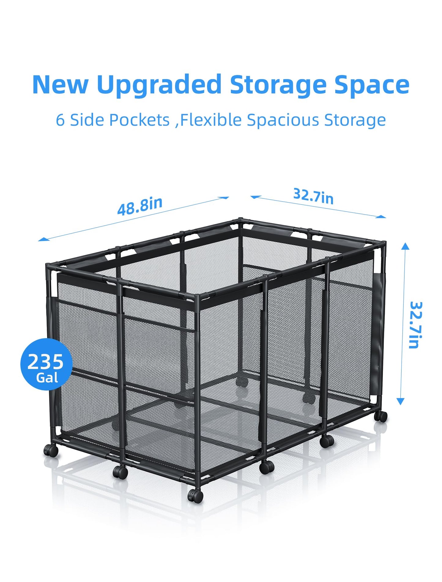 Kompoll Pool Float Storage - Rolling Mesh Pool Storage Bin for Noodles, Goggles, Floats & Balls, XXL Large Outdoor Pool Toy Organizer with Wheels for Swimming Accessories, Black