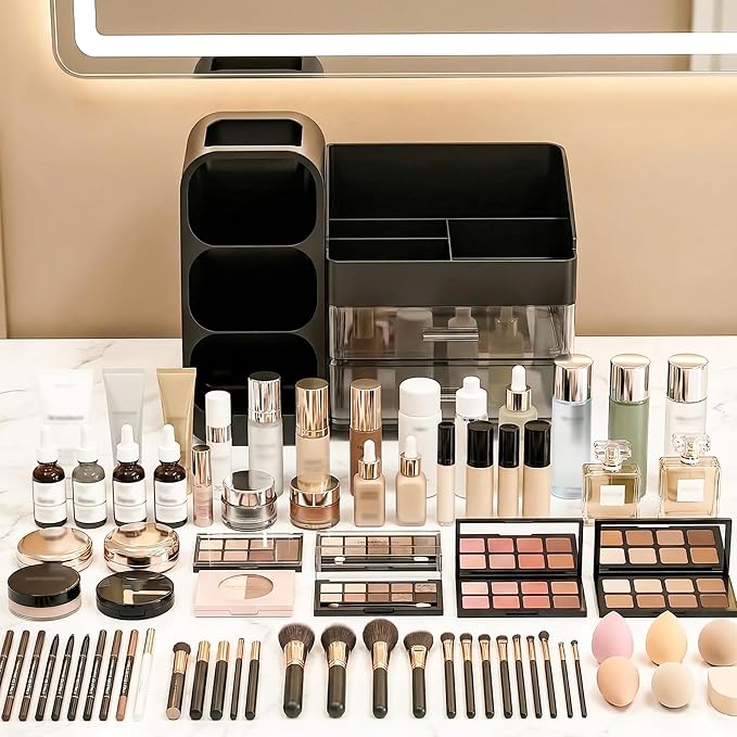 Large Capacity Makeup Organizer Countertop with Makeup Brush Holder for Vanity, Thickened Material, Bathroom Countertop Organizer Skin Care Perfumes Storage, Teen Girl Gifts for 12-23 YearÃ¯Â¼ÂblackÃ¯Â¼Â