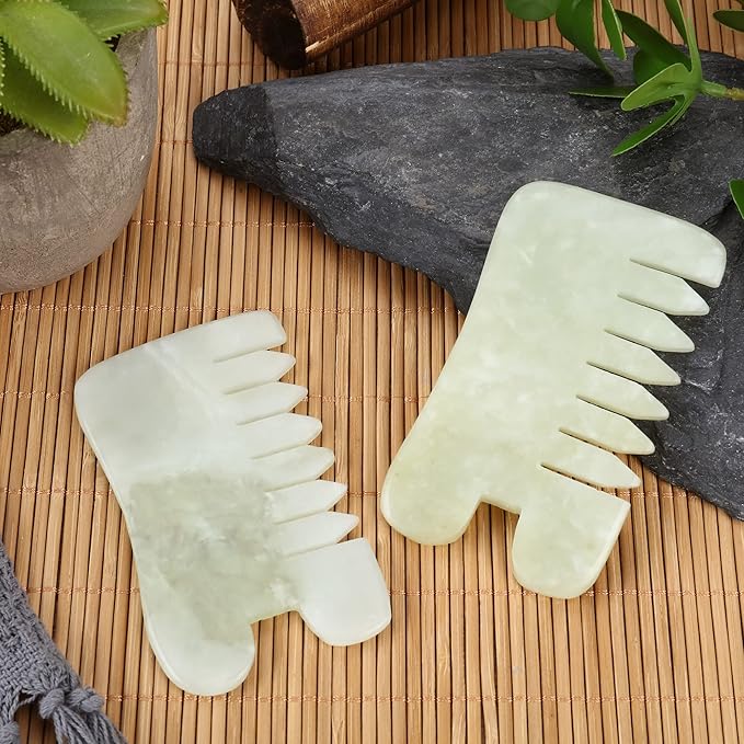 BBTO 2 Pcs Jade Comb for Scalp Massage Gua sha Comb for Head Body spa Hair Multifunctional Handheld Massage Tools(Classic Style)
