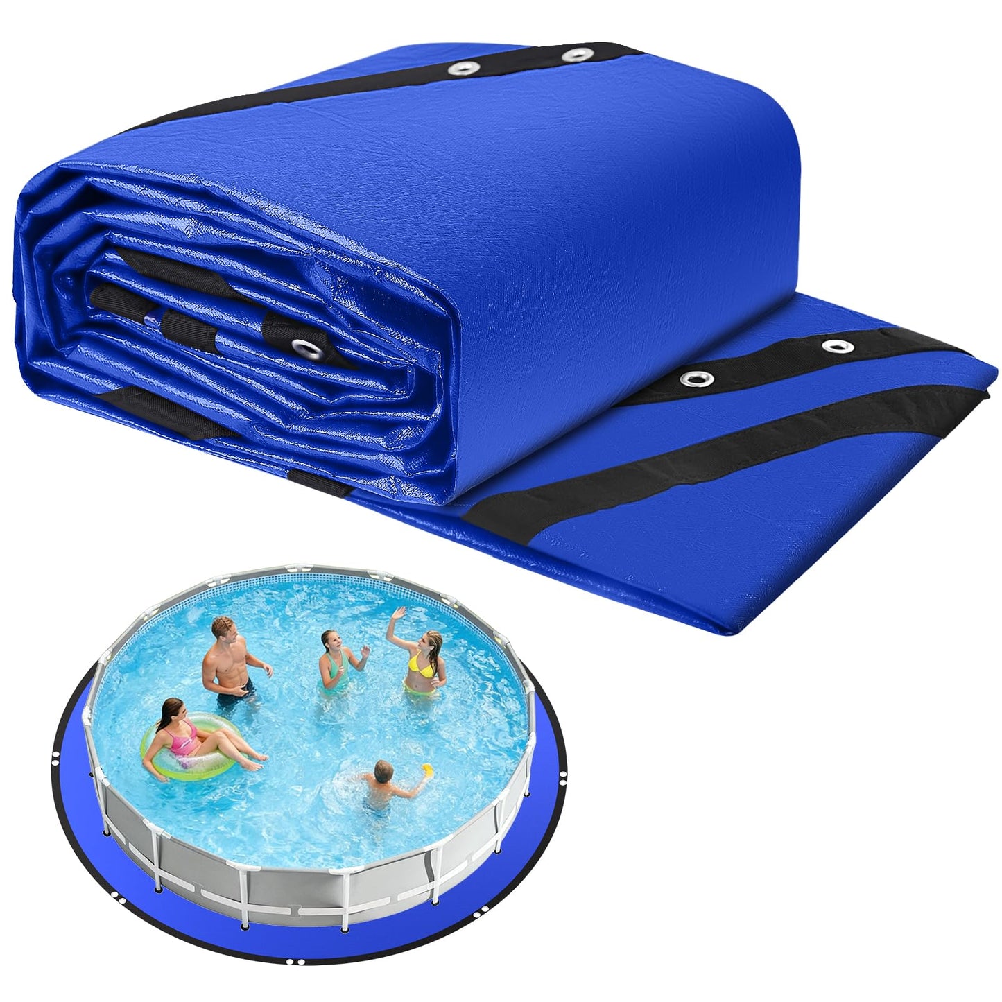 REGMICS 18FT Round Pool Liner Pad for Above Ground Pools, 165 GSM Thickened Puncture-Resistant Under Mat (19FT Actual), Heavy-Duty Underlayment with Metal Grommets