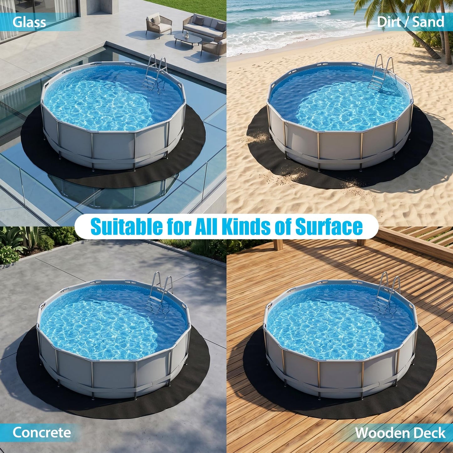 Winnergo 15 FT Round Pool Liner Pad for Above Ground Pools, Durable Pool Mat with Geotextile Material for Pool Bottom Strong Eco-Friendly Padding Under Pool Pad Protection,Prevents Punctures,Black