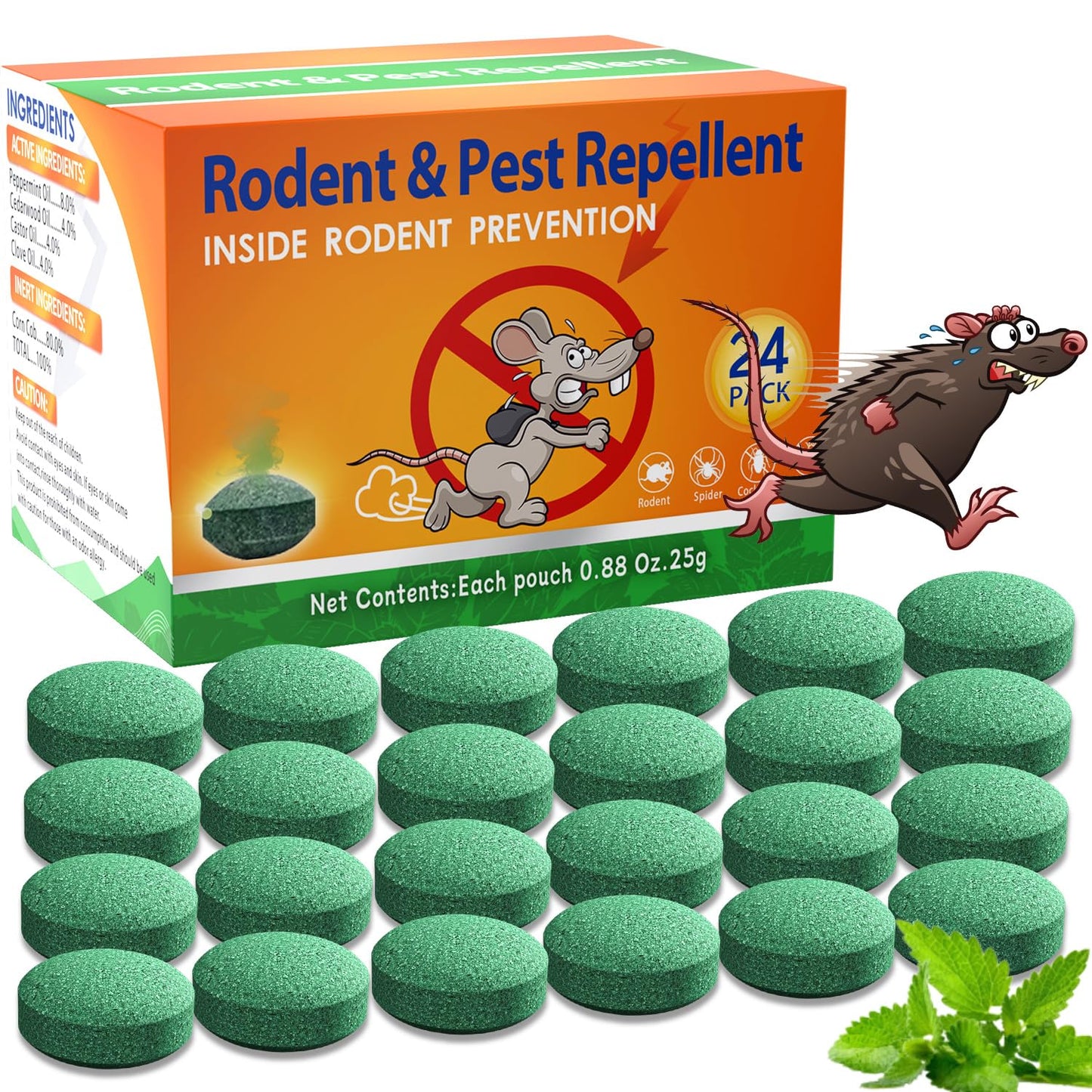 Mouse Rodent Repellent 24 Pack, Peppermint Oil Balls for Rodents Outdoor and Indoor Use, Deterrent Rats Mice Repellent for Car,Kitchen