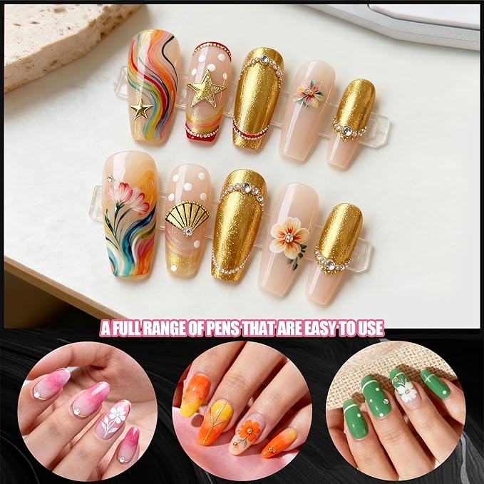 Artdone Nail Art Brushes With Nail Stands Nail Art Tool Set, Dotting Tools, Dust Brush,Striping Brushes for Long Lines, Drawing Pen For Gel Polish Design supply